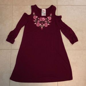JENNA & JESSIE Burgundy Cold Shoulder Dress